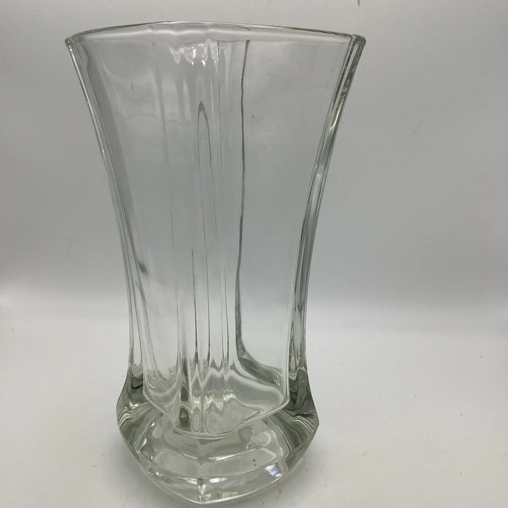 Elegant  French Four Sided Clear Glass Vase